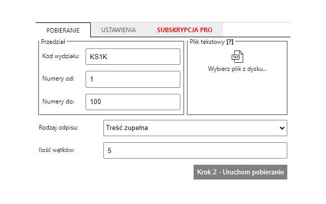 Księgi wieczyste pobieracz PRO daripada kedai web Chrome untuk dijalankan dengan OffiDocs Chromium dalam talian