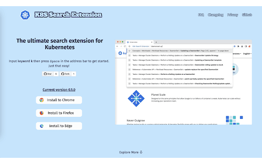 Kubernetes Search Extension  from Chrome web store to be run with OffiDocs Chromium online