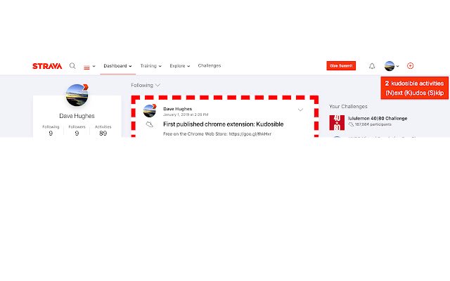 Kudosible – Hotkeys for Strava Kudos  from Chrome web store to be run with OffiDocs Chromium online