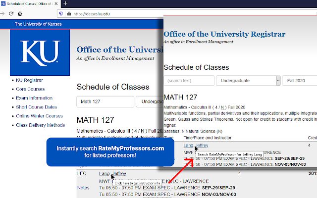 KU | Search RateMyProfessors  from Chrome web store to be run with OffiDocs Chromium online