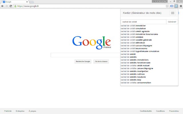 Chrome वेब स्टोर से Kwdizr (Genérateur de mots clés) को ऑनलाइन OffiDocs Chromium के साथ चलाया जाएगा