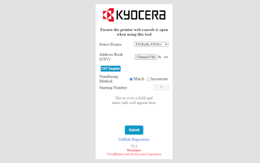 Kyocera Address Book Tool  from Chrome web store to be run with OffiDocs Chromium online