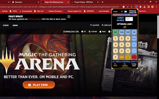 Land Calculator by MTG Helper!  from Chrome web store to be run with OffiDocs Chromium online