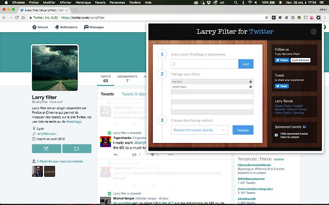 Larry Filter for Twitter  from Chrome web store to be run with OffiDocs Chromium online