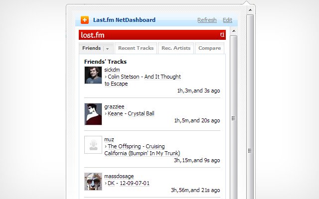 Last.fm NetDashboard จาก Chrome เว็บสโตร์ที่จะทำงานร่วมกับ OffiDocs Chromium ออนไลน์