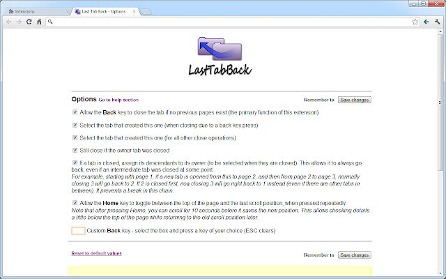 Last Tab Back  from Chrome web store to be run with OffiDocs Chromium online