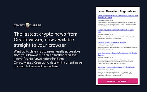 Latest Crypto News from Cryptowisser  from Chrome web store to be run with OffiDocs Chromium online