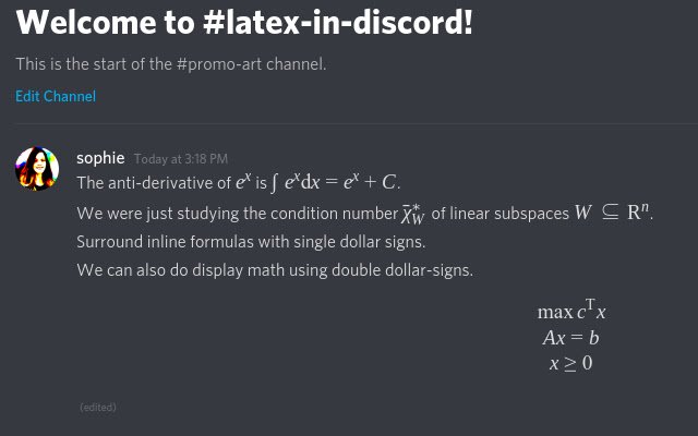 LaTeX in Discord  from Chrome web store to be run with OffiDocs Chromium online