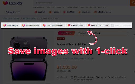 Lazada Save Download Product Images  Video  from Chrome web store to be run with OffiDocs Chromium online