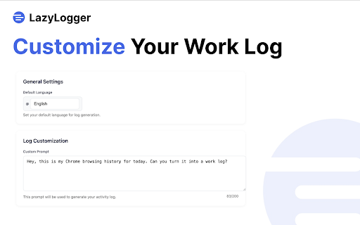 LazyLogger: Your Browsing, Now a Work Log  from Chrome web store to be run with OffiDocs Chromium online