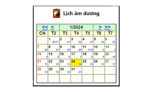 LỊCH DƯƠNG ÂM  from Chrome web store to be run with OffiDocs Chromium online