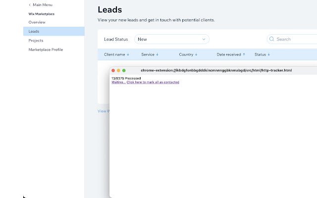 Leads downloader for Wix Marketplace  from Chrome web store to be run with OffiDocs Chromium online