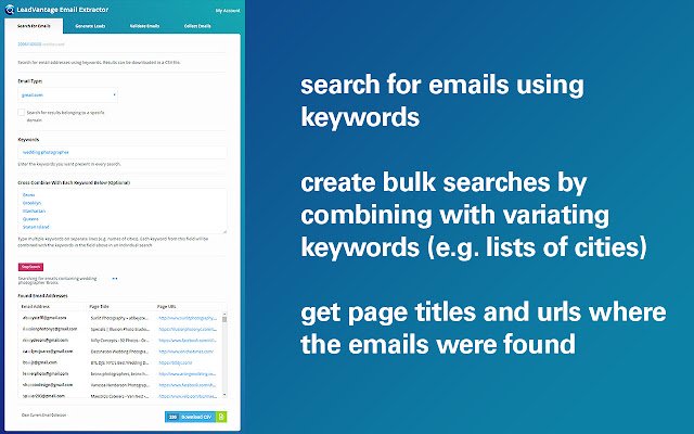 LeadVantage Suchen, validieren und sammeln Sie E-Mails aus dem Chrome-Webshop, die mit OffiDocs Chromium online ausgeführt werden sollen