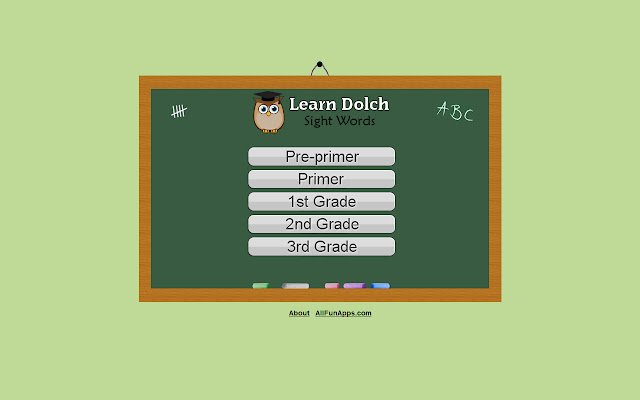 Изучите Dolch Sight Words из интернет-магазина Chrome, который можно запустить с помощью онлайн-версии OffiDocs Chromium.