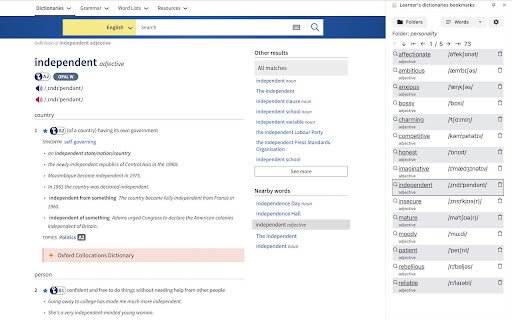 Learners dictionaries bookmarks  from Chrome web store to be run with OffiDocs Chromium online