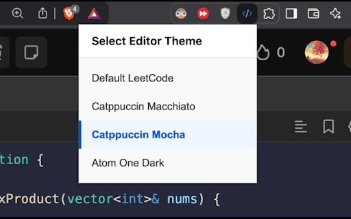 LeetCode Editor Themer  from Chrome web store to be run with OffiDocs Chromium online