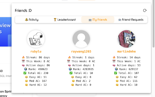 LeetCode Friends  from Chrome web store to be run with OffiDocs Chromium online