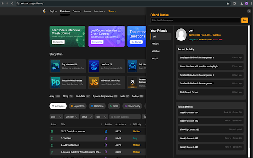 Leetcode Friends Tracker  from Chrome web store to be run with OffiDocs Chromium online