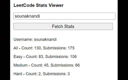 LeetCode Stats Viewer  from Chrome web store to be run with OffiDocs Chromium online