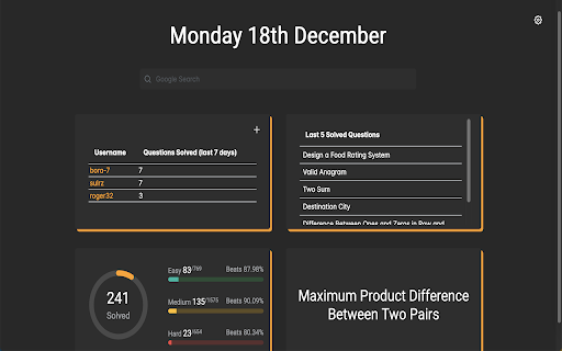 LeetTab Leetcode Dashboard  from Chrome web store to be run with OffiDocs Chromium online