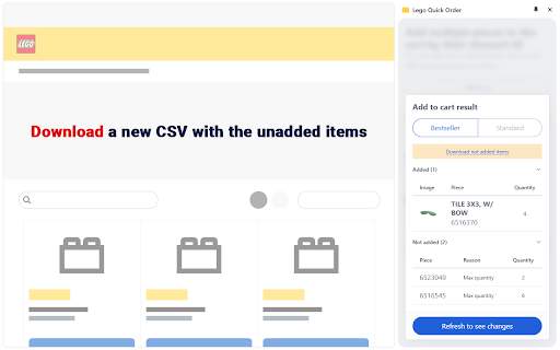 Lego Quick Order  from Chrome web store to be run with OffiDocs Chromium online