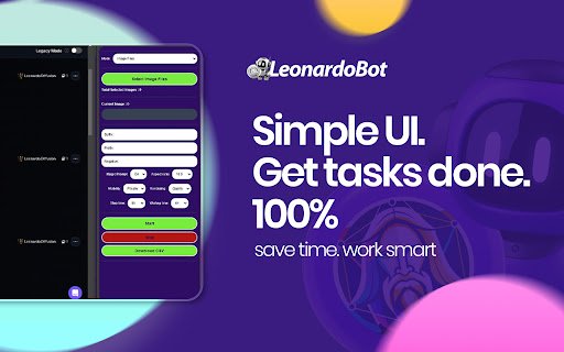 Leonardobot: Penjana Imej Pukal dan Tajuk Automasi Leonardo daripada kedai web Chrome untuk dijalankan dengan OffiDocs Chromium dalam talian Leonardobot: Penjana Imej Pukal dan Tajuk Automasi Leonardo daripada kedai web Chrome untuk dijalankan dengan OffiDocs Chromium dalam talian