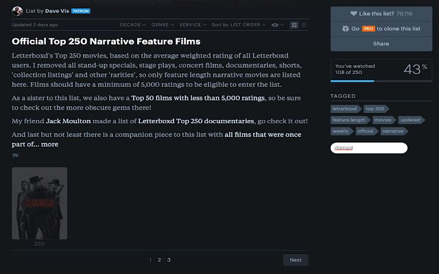 Letterboxd List Search mula sa Chrome web store na tatakbo sa OffiDocs Chromium online