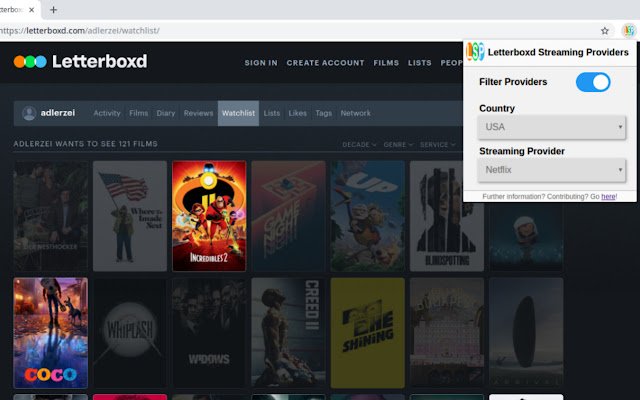 Provedores de streaming Letterboxd da Chrome Web Store para serem executados com OffiDocs Chromium online