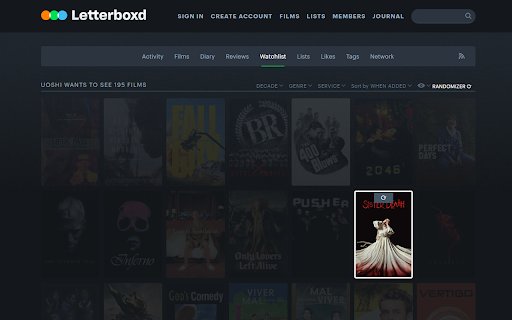 Letterboxd Watchlist Randomizer by od3zza  from Chrome web store to be run with OffiDocs Chromium online