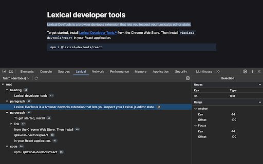 Lexical DevTools  from Chrome web store to be run with OffiDocs Chromium online