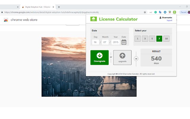 Calculadora de licencias de Chrome web store para ejecutarse con OffiDocs Chromium en línea