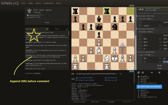 Lichess.org chat / chuchotement avec les numéros de mouvement de la boutique en ligne Chrome à exécuter avec OffiDocs Chromium en ligne