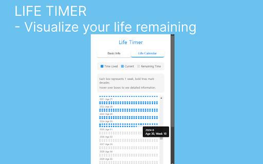 Life Timer  from Chrome web store to be run with OffiDocs Chromium online
