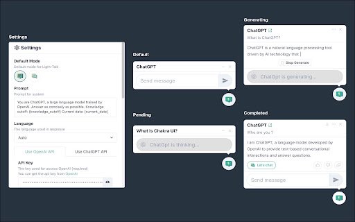 LightTalk Powered by ChatGPT API  from Chrome web store to be run with OffiDocs Chromium online
