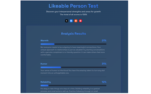 Likeable Person Test  from Chrome web store to be run with OffiDocs Chromium online