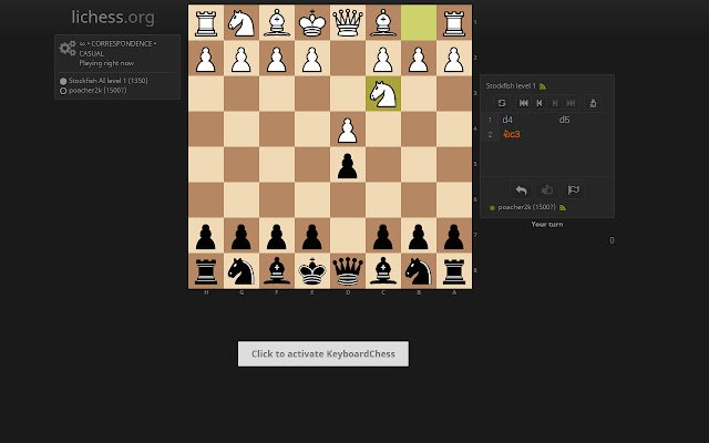 LiKeyChess Lichess with your keyboard!  from Chrome web store to be run with OffiDocs Chromium online