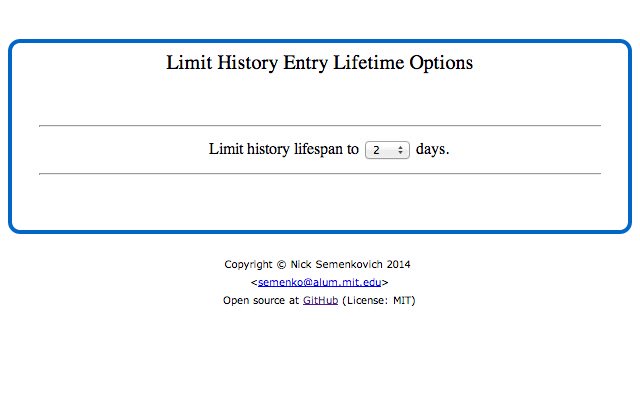 Limit History Lifetime  from Chrome web store to be run with OffiDocs Chromium online