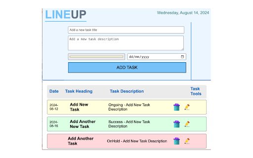 LineUP Task Manager  from Chrome web store to be run with OffiDocs Chromium online