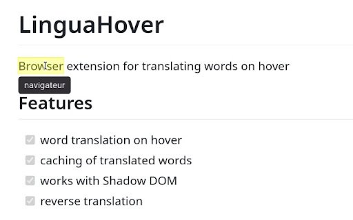 lingua hover  from Chrome web store to be run with OffiDocs Chromium online