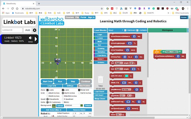 Linkbot IDE  from Chrome web store to be run with OffiDocs Chromium online