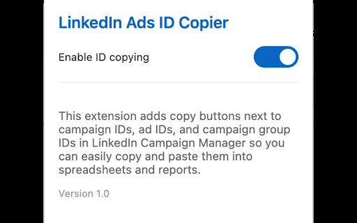 LinkedIn Ads ID Copier  from Chrome web store to be run with OffiDocs Chromium online