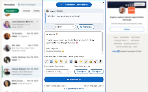 LinkedIn AI Message Assistant  from Chrome web store to be run with OffiDocs Chromium online