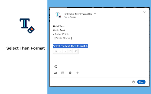 LinkedIn Text Formatter  from Chrome web store to be run with OffiDocs Chromium online