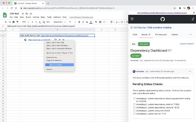 Link Preview Sidebar  from Chrome web store to be run with OffiDocs Chromium online