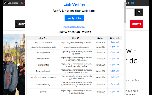 Link Verifier  from Chrome web store to be run with OffiDocs Chromium online