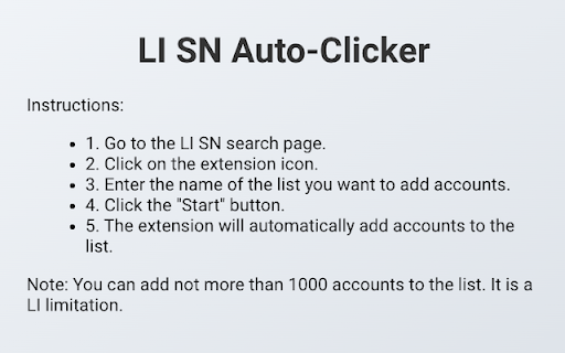 LI SN Auto Clicker  from Chrome web store to be run with OffiDocs Chromium online