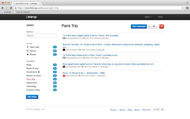 Listango Bookmark Manager  from Chrome web store to be run with OffiDocs Chromium online
