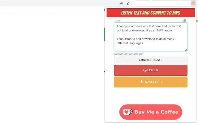 Listen Text and convert to MP3  from Chrome web store to be run with OffiDocs Chromium online