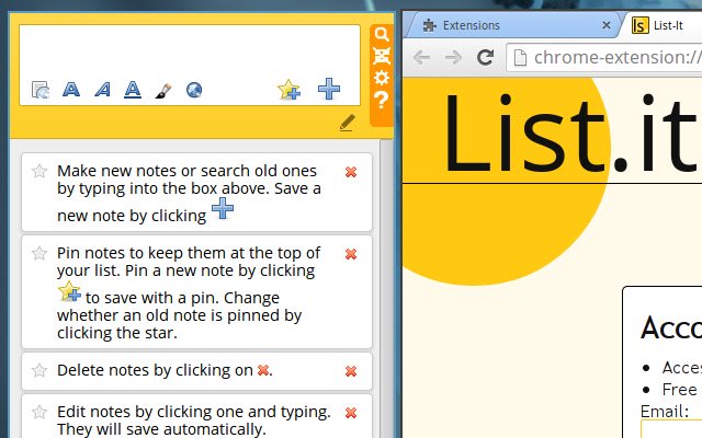 List.it  from Chrome web store to be run with OffiDocs Chromium online