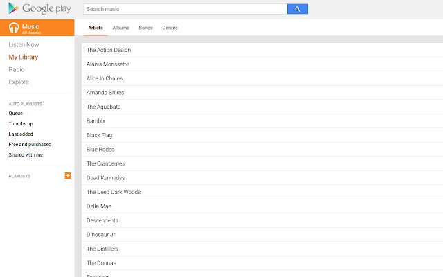 L'affichage de liste pour Google Play Music à partir de la boutique en ligne Chrome doit être exécuté avec OffiDocs Chromium en ligne